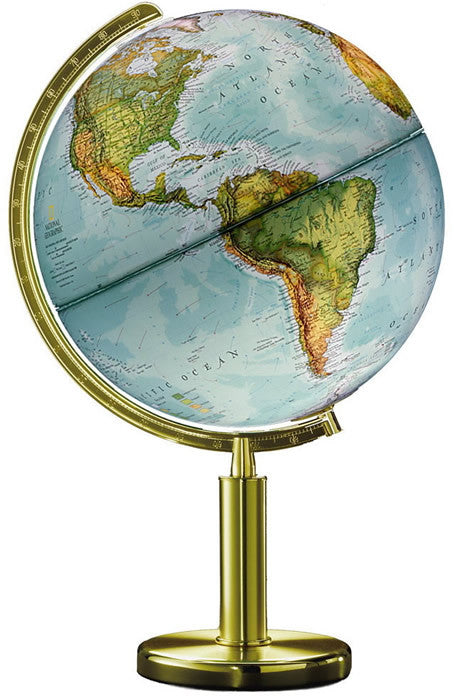 National Geographic Globes 14 30 76s The Quest - 12" Diameter Illuminated Blue Oceanglobe With High Column Brass Finish Base