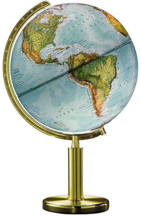 National Geographic Globes 14 34 76s The Quest - 14" Diameter Illuminated Blue Oceanglobe With High Column Brass Finish Base