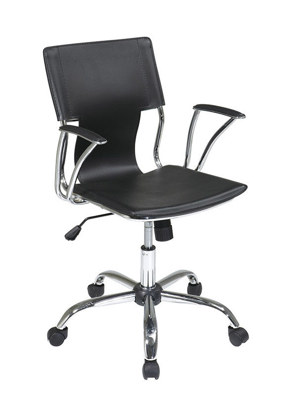 Office Star Ave Six Dor26-bk Dorado Office Chair With Fixed Padded Arms And Chrome Finish In Black