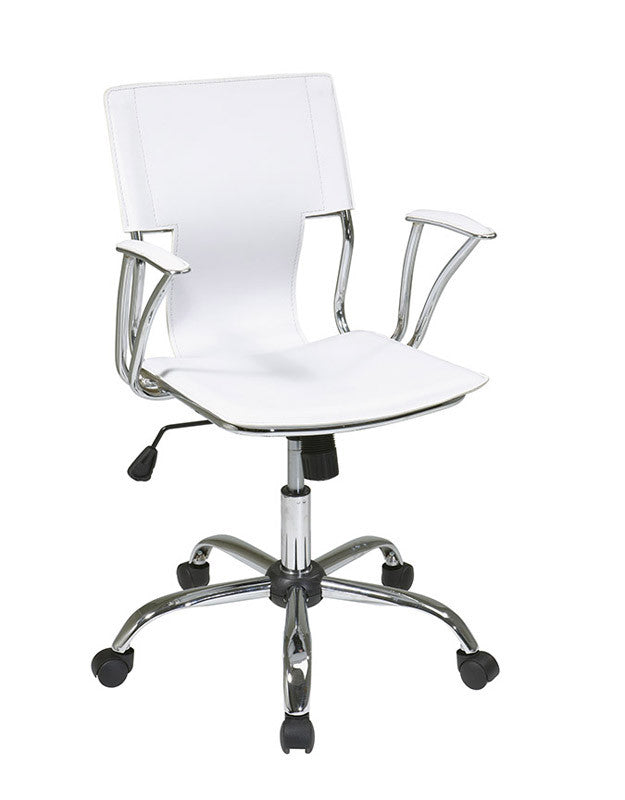Office Star Ave Six Dor26-wh Dorado Office Chair With Fixed Padded Arms And Chrome Finish In White