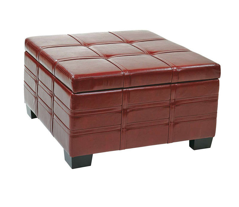 Office Star Ave Six Dtr3030s-cbd Detour Strap Ottoman With Tray In Crimson Red Eco Leather