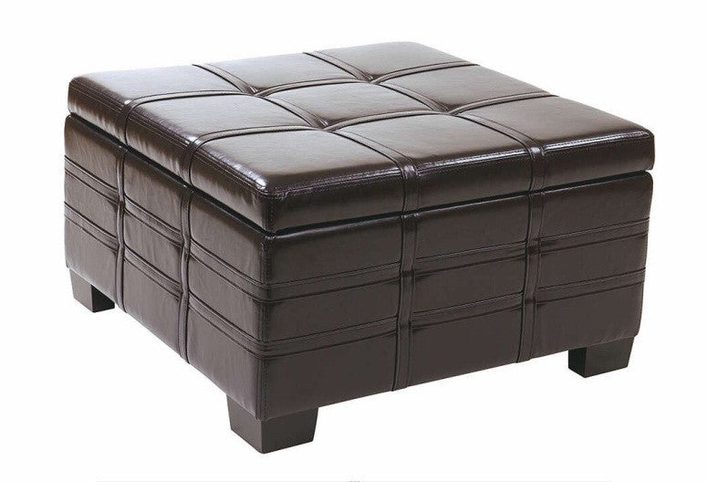 Office Star Ave Six Dtr3030s-ebd Detour Strap Ottoman With Tray In Espresso Eco Leather