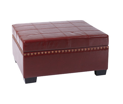 Office Star Ave Six Dtr3630-cbd Detour Storage Ottoman With Tray In Crimson Red Eco Leather