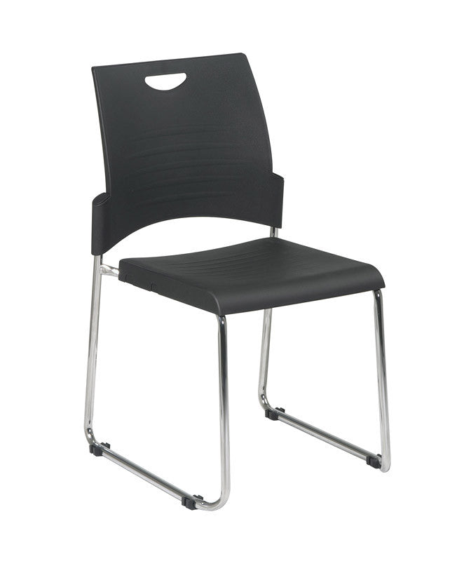 Office Star Work Smart Stc8302c28-3 Straight Leg Stack Chair With Plastic Seat And Back. Black. 28 Pack. Ships With Dolly.
