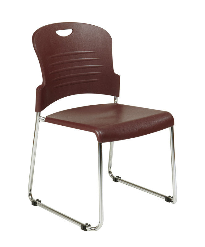 Office Star Work Smart Stc866c30-4 Burgundy Stack Chair With Sled Base With Plastic Seat And Back. Burgundy 30 Pack. Ships With Dolly.