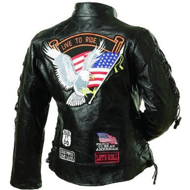 B&f System Gfladltrm Diamond Plate Ladies Rock Design Genuine Buffalo Leather Motorcycle Jacket