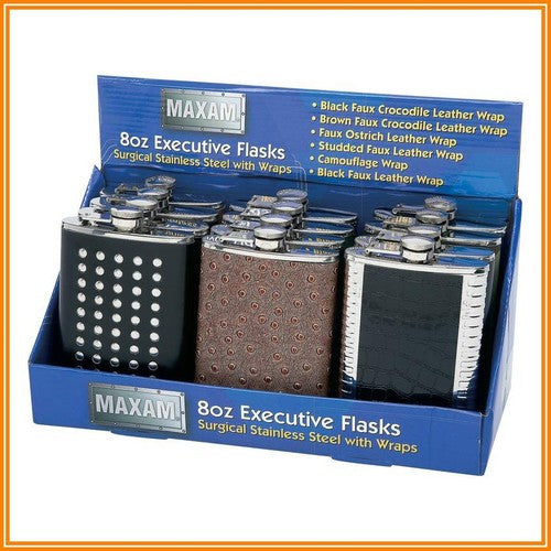 B&f System Ktflskex Maxam 12pc 8oz Executive Stainless Steel Flasks In Countertop Display