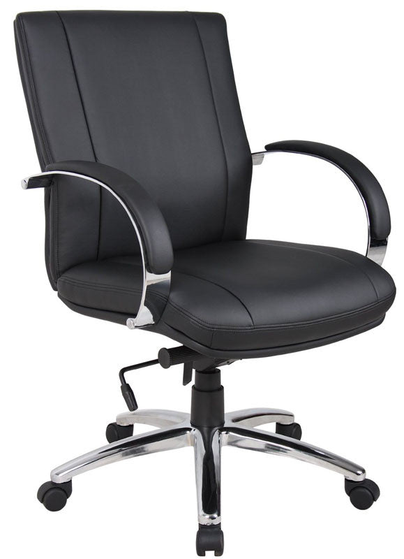 Boss Office Products Aele62c-bk Aaria Collection Elektra Mid Back Executive Chair / Chrome Finish / Black Upholstery