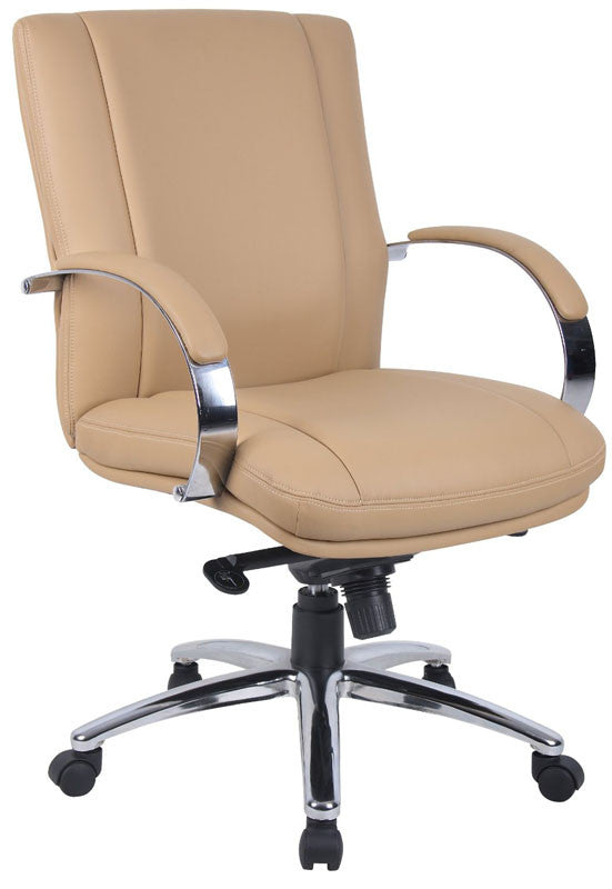Boss Office Products Aele62c-tn Aaria Collection Elektra Mid Back Executive Chair / Chrome Finish / Tan Upholstery