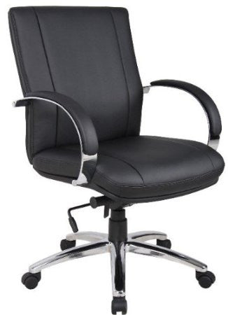 Boss Office Products Aele65c-bk Aaria Collection Elektra Mid Back Executive Chair / Chrome Finish / Black Upholstery/ Knee Tilt