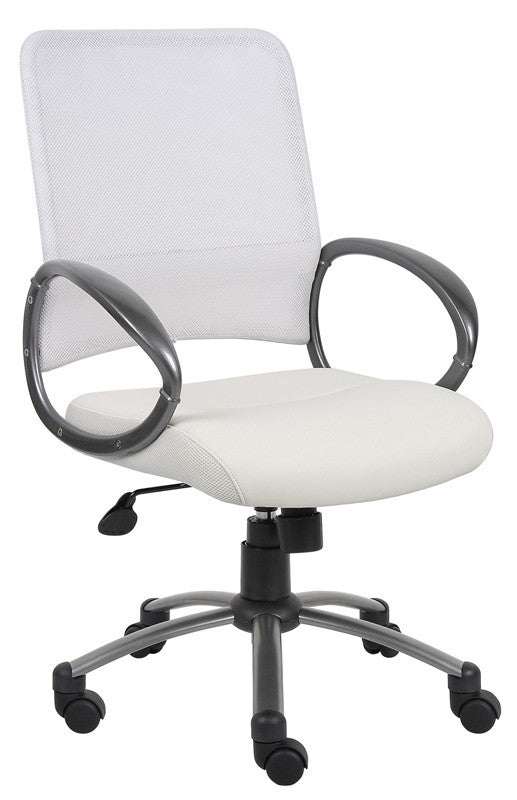 Boss Office Products B6406-wt Boss White Mesh Back W/ Pewter Finish Task Chair