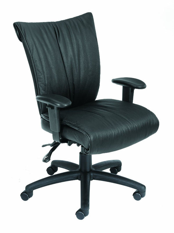 Boss Office Products B756-ss Boss Black Leatherplus Mid Back W/ 3 Paddle Mech & Seat Slider