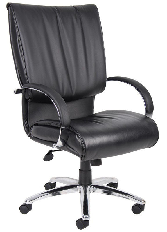 Boss Office Products B9702c Boss High Back Black Leatherplus Executive Chair W/ Chrome Base & Arms & A Knee Tilt