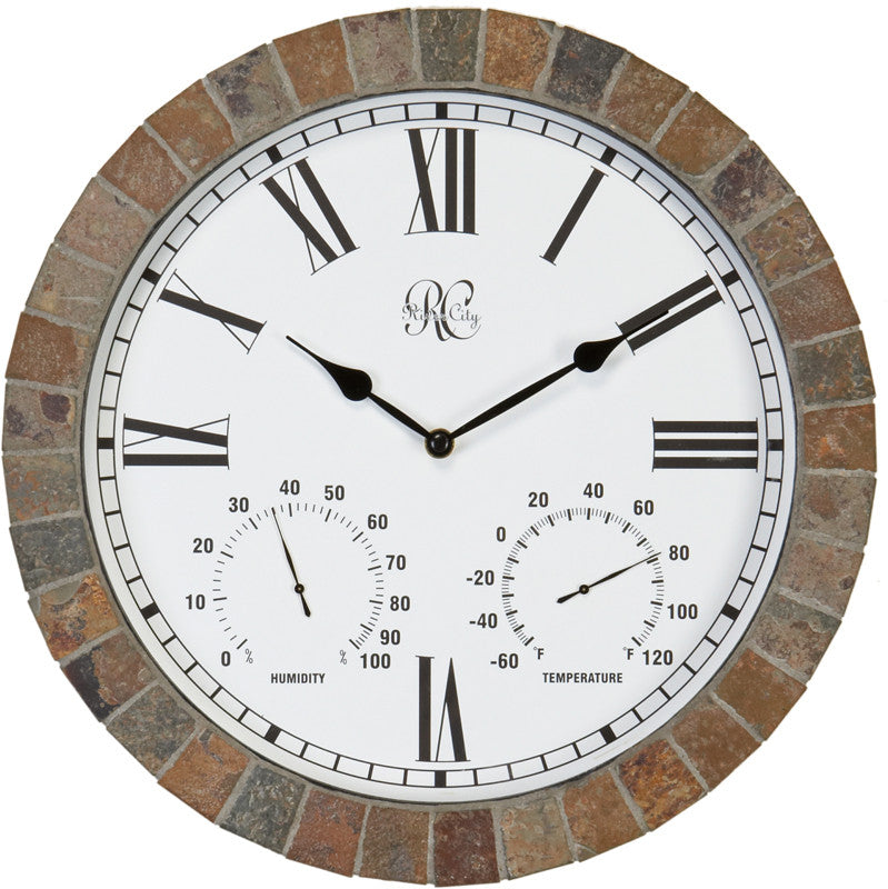 15 Inch Indoor/outdoor Tile Clock With Time, Temperature, And Humidity