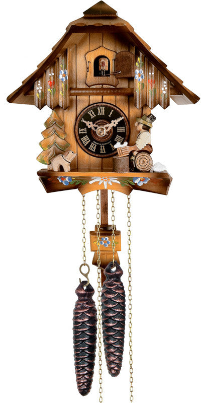 One Day Chalet Style Cuckoo Clock With Beer Drinker Raising His Mug - 9 Inches Tall