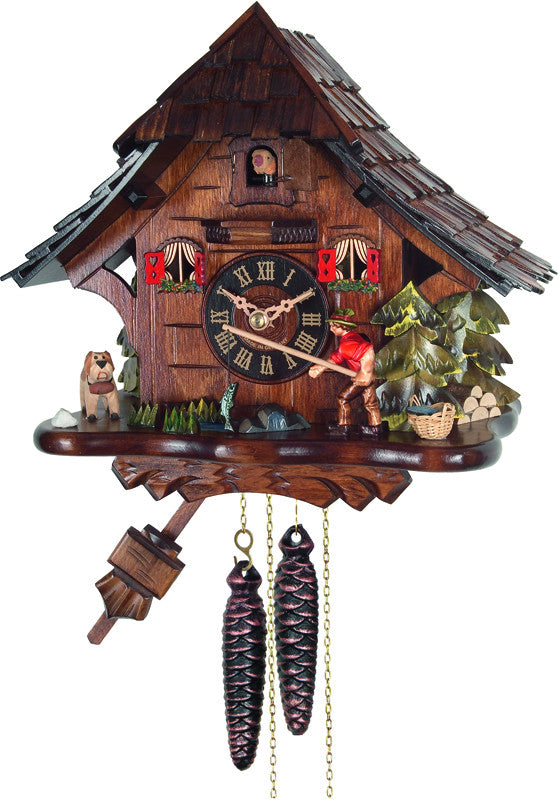 River City Clocks 16-11 One Day Cuckoo Clock Cottage - Fisherman Raises Fishing Pole