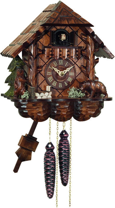 River City Clocks 28-10 One Day Cuckoo Clock Cottage With Hand-carved Bears