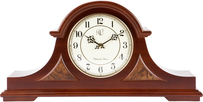 English Tambour Clock With Cherry Finish And Four Different Chimes - 10 Inches Tall