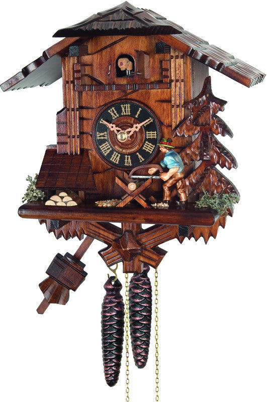 River City Clocks 34-10 One Day Cuckoo Clock Cottage - Man Sawing Wood