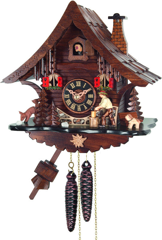 River City Clocks 36-12 One Day Cuckoo Clock Cottage With Man Chopping Wood