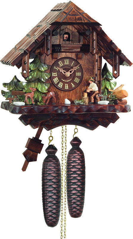 River City Clocks 810-12 Eight Day Cuckoo Clock Cottage - Man Chopping Wood