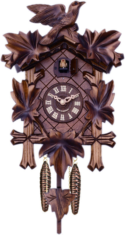 Traditional German Cuckoo Clock With Five Hand-carved Maple Leaves And One Bird - 14 Inches Tall