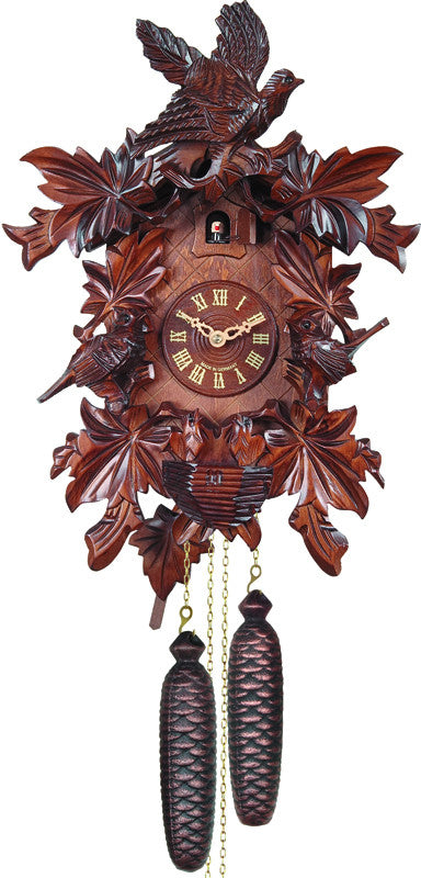 River City Clocks 821-17 Eight Day Cuckoo Clock With Hand-carved Leaves, Birds, And Bird Nest With Chicks