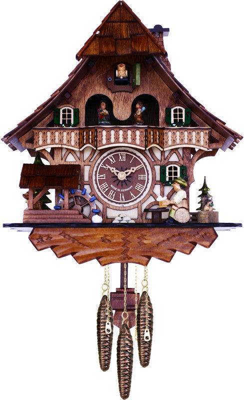 Musical Black Forest Cuckoo Clock With Dancers, Waterwheel, And Beer Drinker - 14 Inches Tall