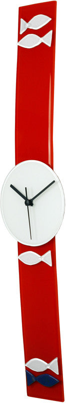 River City Clocks Gfr-26 Red, White, & Blue Curved Glass Clock With Fish Design