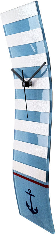 River City Clocks Gnba-16 Light Blue And White Striped Nautical Wave Glass Clock