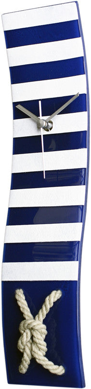River City Clocks Gnkb-16 Navy Blue And White Striped Nautical Wave Glass Clock With Knotted Rope