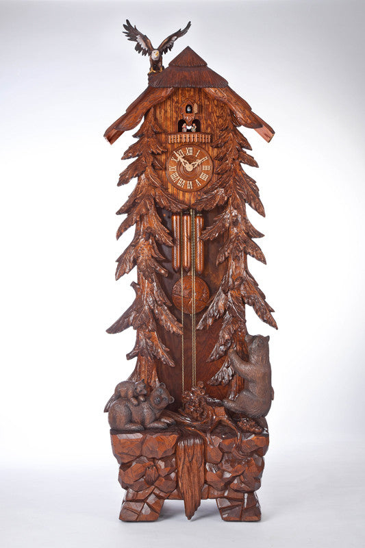 River City Clocks Gr-bear Eight Day Grandfather Cuckoo Clock With Bear Family