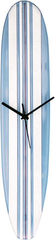River City Clocks Gsb-18 Light Blue And White Glass Surfboard Wall Clock With Red Pinstripe