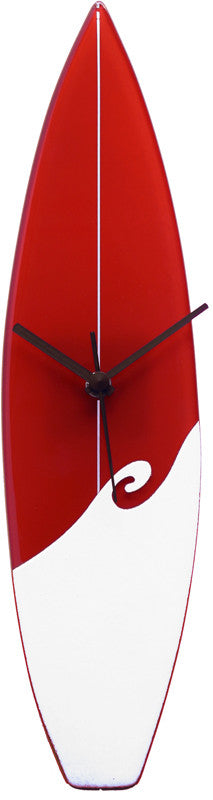 River City Clocks Gsr-16 Red And White Glass Surfboard Wall Clock