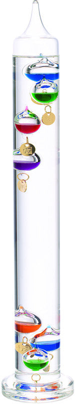 17 Inch Liquid Galileo Thermometer With Seven Multi-color Floats And Gold Tags