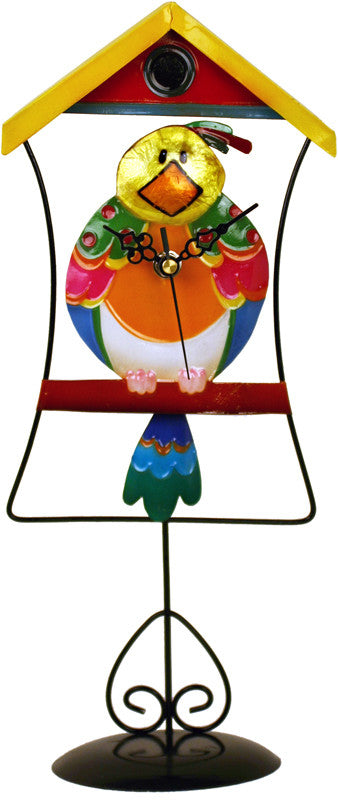 River City Clocks Mbird-15 Metal Multicolor Bird In Cage Clock With Removable Stand