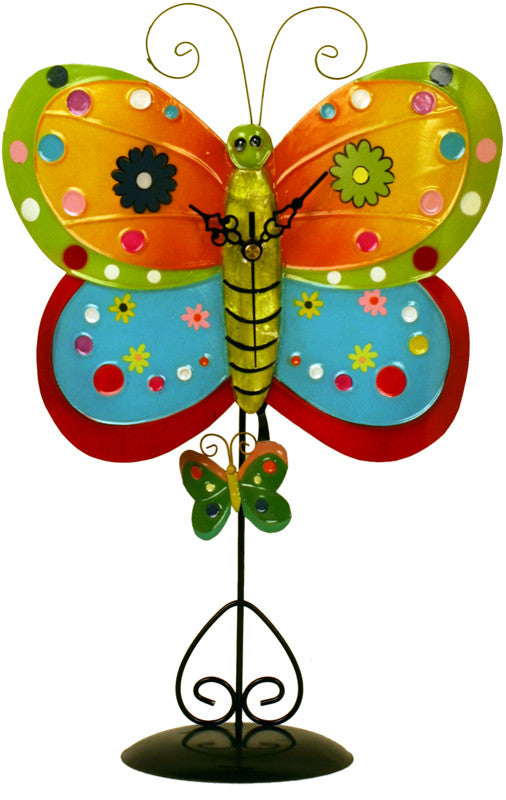 River City Clocks Mbut-15 Metal Multicolor Butterfly Clock With Removable Stand