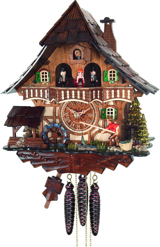 River City Clocks Md416-13 One Day Musical Cuckoo Clock Cottage - Fisherman Raises Pole And Moving Waterwheel