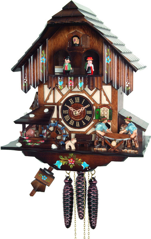 River City Clocks Md424-12 One Day Musical Cuckoo Clock With Men Sawing Wood, Waterwheel, And Dancers