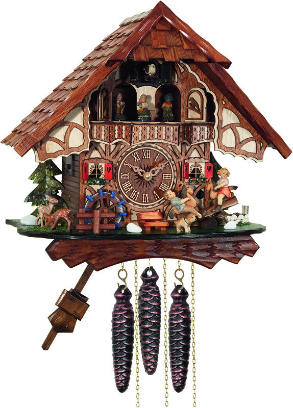 River City Clocks Md468-13 One Day Musical Cuckoo Clock Cottage With Boy And Girl On Seesaw