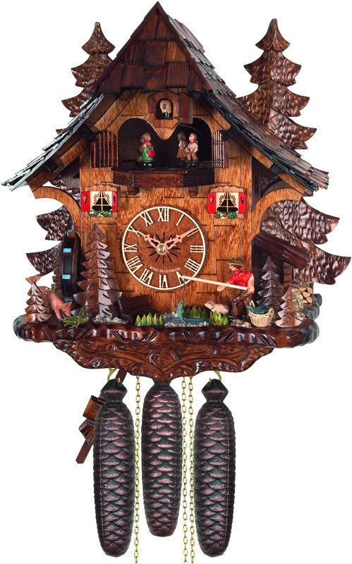 River City Clocks Md816-14 Eight Day Musical Cuckoo Clock Cottage - Fisherman Raises Pole And Moving Waterwheel