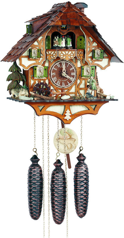 River City Clocks Md888-14 Eight Day Musical Cuckoo Clock With Hunter Moving With Binoculars And Waterwheel