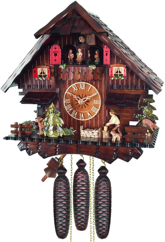River City Clocks Md894-13 Eight Day Musical Cuckoo Clock Cottage With Man Chopping Wood And Moving Waterwheel