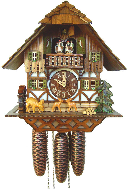 River City Clocks Md896-14 Eight Musical Cuckoo Clock Cottage With Jumping Deer And Moving Waterwheel