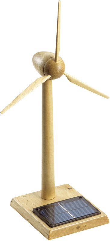 Wooden Solar-powered Wind Turbine - 14 Inches Tall