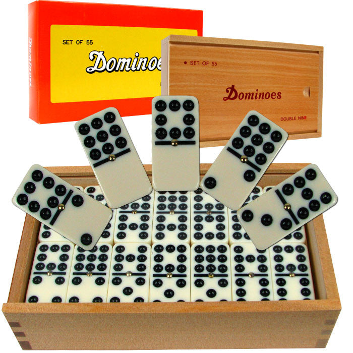 186245 Premium Set Of 55 Double Nine Dominoes W/ Wood Case