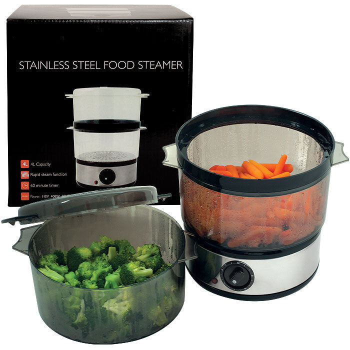 Trademark Commerce 72-9093 400 Watt Stainless Steel Food Steamer - 4 Quart Capacity