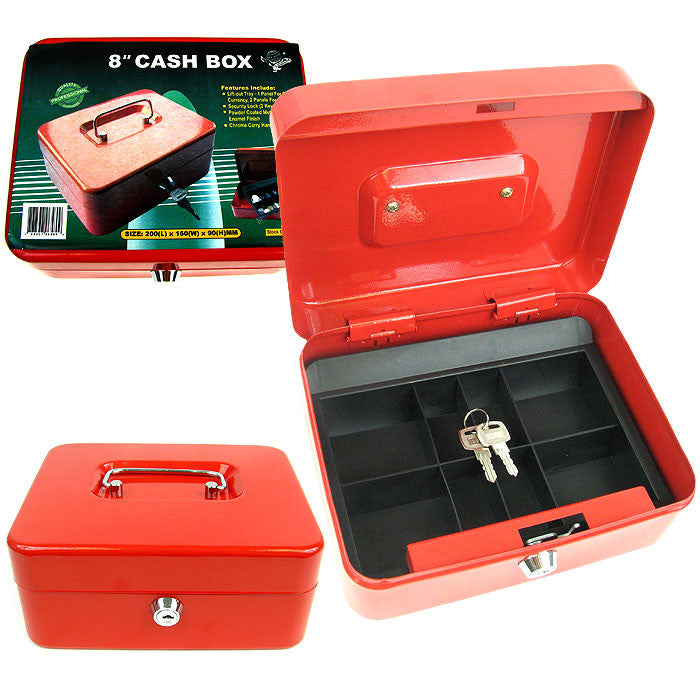 Trademark Tools 75-6580 Trademark Tools 8 Inch Key Lock Red Cash Box With Coin Tray