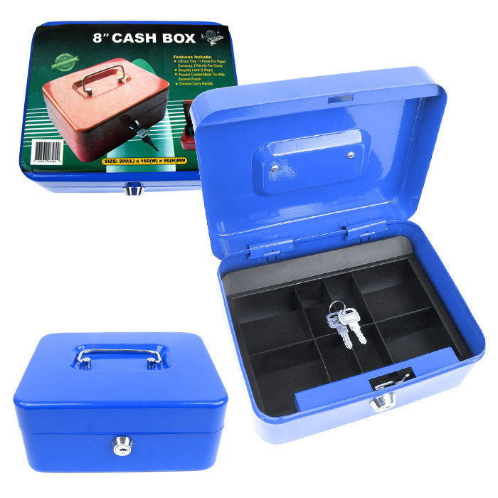Trademark Commerce 75-6580blu Trademark Tools 8 Inch Key Lock Blue Cash Box With Coin Tra
