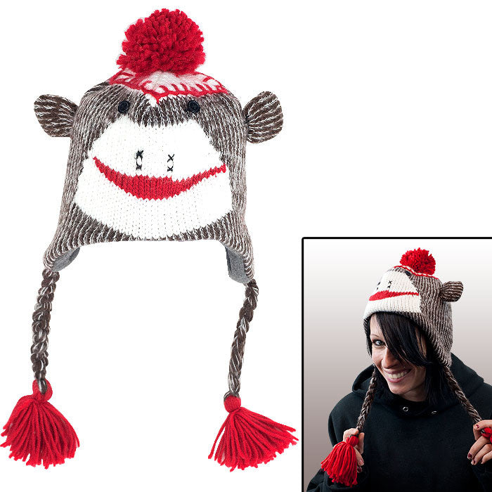 Trademark Commerce 80-1123 Adult Size Sock Monkey Knit Hat With Poly-fleece Lining